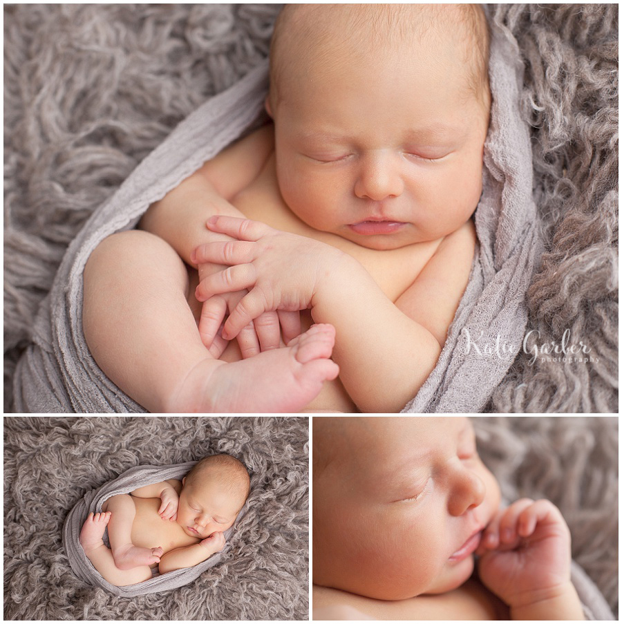 newborn baby boy wrapped on flokati