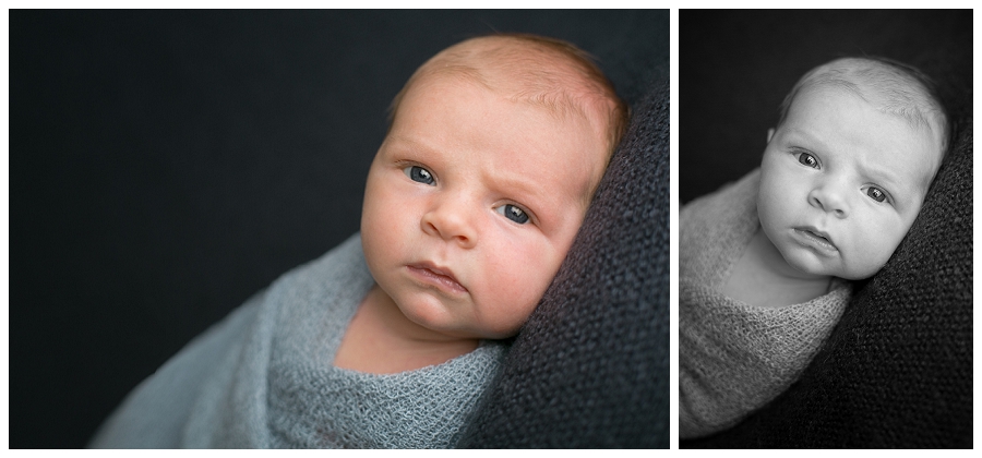 swaddled newborn awake