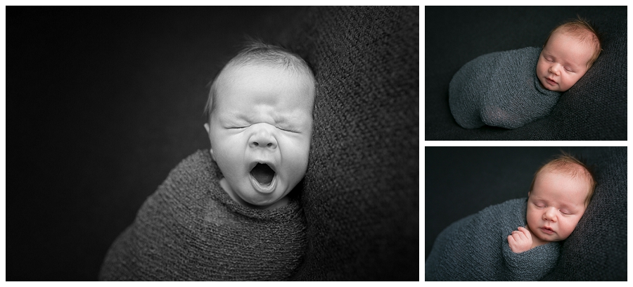 Katie Garber Photography – Williamsport PA newborn baby photographer – black and white baby yawning - Grayson 11-18